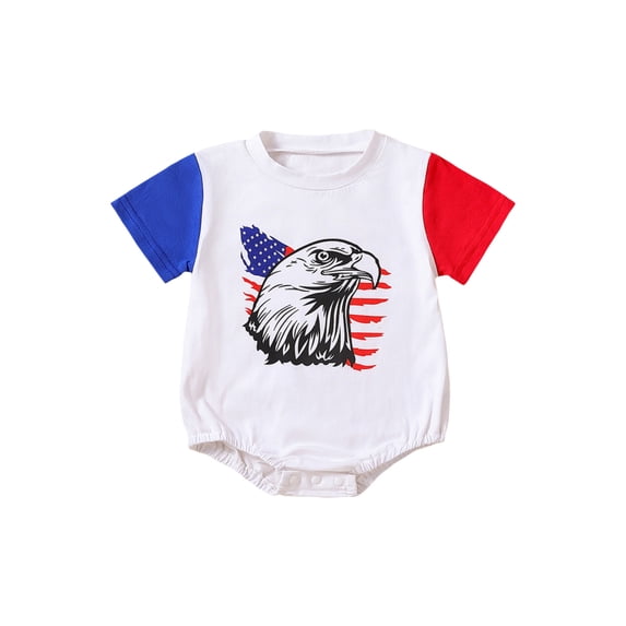 4th of July Unisex Baby Bodysuit Outfit USA Letter Bubble Romper Jumpsuit Independence Day Patriotic Clothes 0-24 M