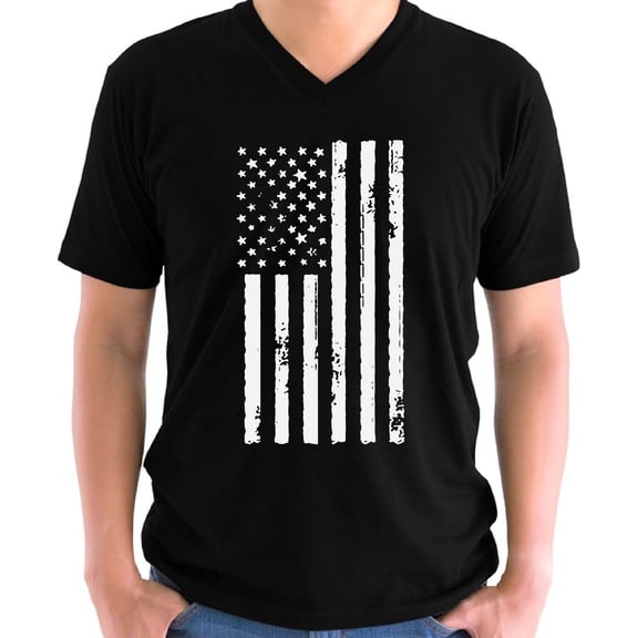 4th of July V-neck Shirt for Men Big White American Flag Gift for Mens S M L XL 2XL Graphic Tee