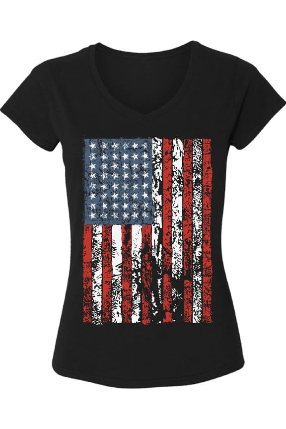 4th of July V neck Shirt for Women - S M L XL 2XL - American Flag Distressed V-neck Graphic Tee