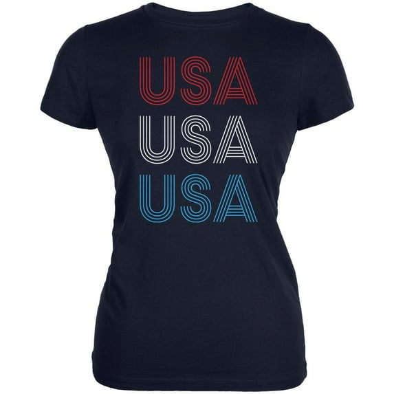 4th of July Vintage 70's Paralines USA Juniors Soft T Shirt Navy 2XL