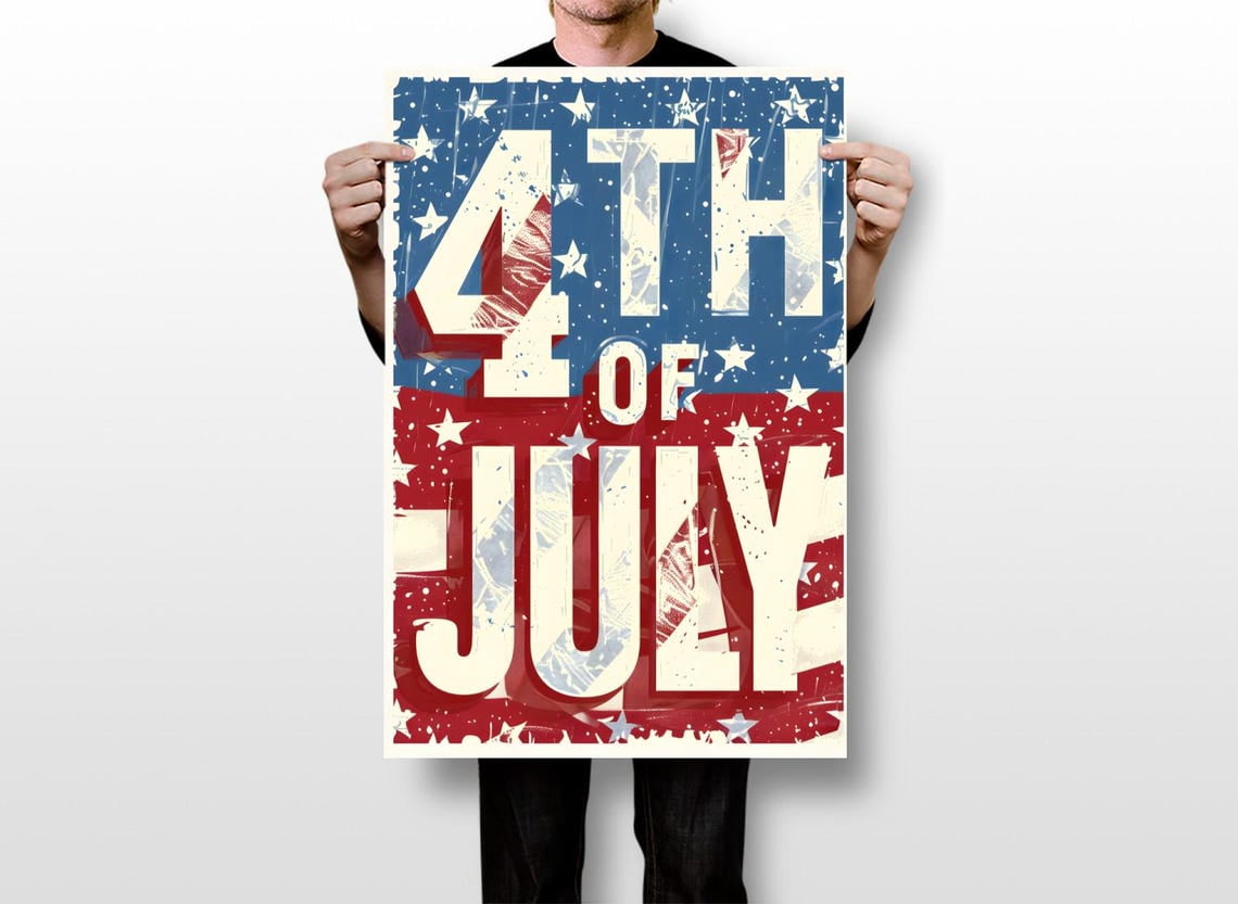 4th of July Vintage American Flag Independence Day Wall Art Unframed ...