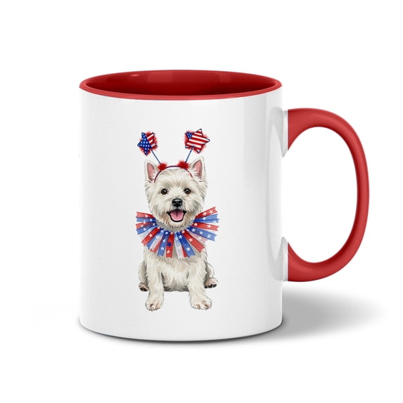 4th of July West Highland White Terrier Celebrates Independence Day 11oz Accent Two-tone Mug Westie Westy Dog Lover Coffee Tea Cup - 12010