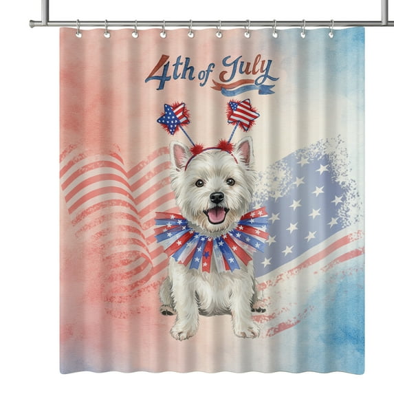 4th of July West Highland White Terrier Celebrates Independence Day Shower Curtain Westie Westy Dog Lover Waterproof Bathroom Bathtub Curtain - 12010