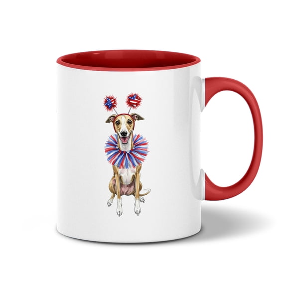 4th of July Whippet Celebrates Independence Day 11oz Accent Two-tone Mug Dog Lover Coffee Tea Cup - 12010