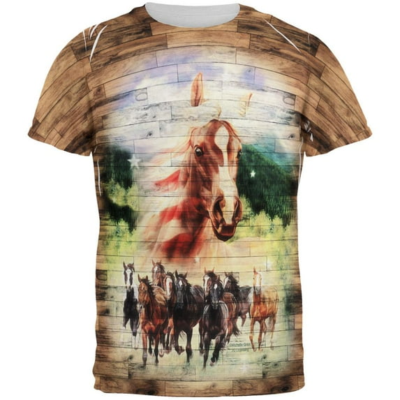 4th of July Wild Horse Mustang Patriot All Over Mens T Shirt Multi 2XL