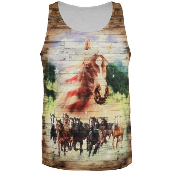4th of July Wild Horse Mustang Patriot All Over Mens Tank Top Multi MD