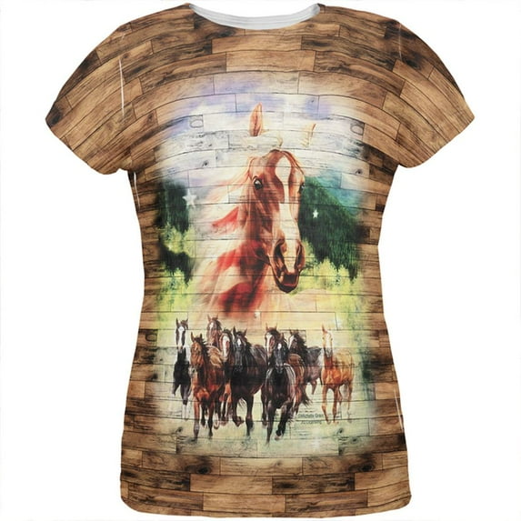 4th of July Wild Horse Mustang Patriot All Over Womens T Shirt Multi SM