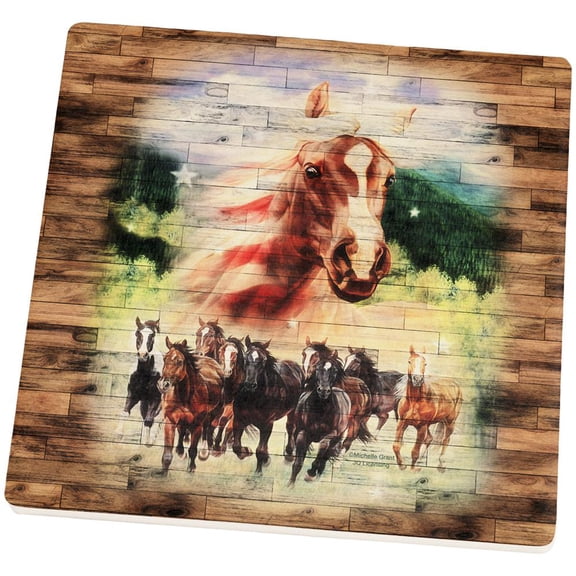 4th of July Wild Horse Mustang Patriot Set of 4 Square Sandstone Coasters