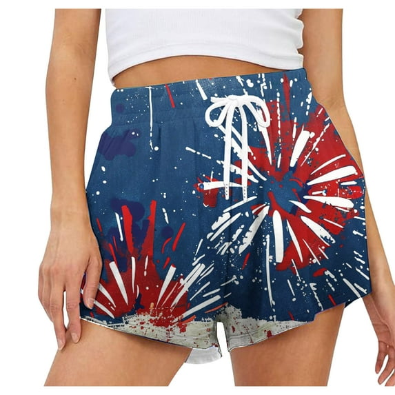 4th of July Women's Comfy Summer Beach Shorts Casual Sports Shorts Yoga Short Pants with Elastic Drawstring & Pockets