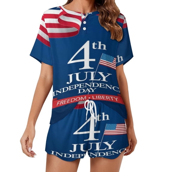 4th of July Women's Ruffle Short Sleeve Tops And Shorts Cute Peeps Bunny Pajamas Sets