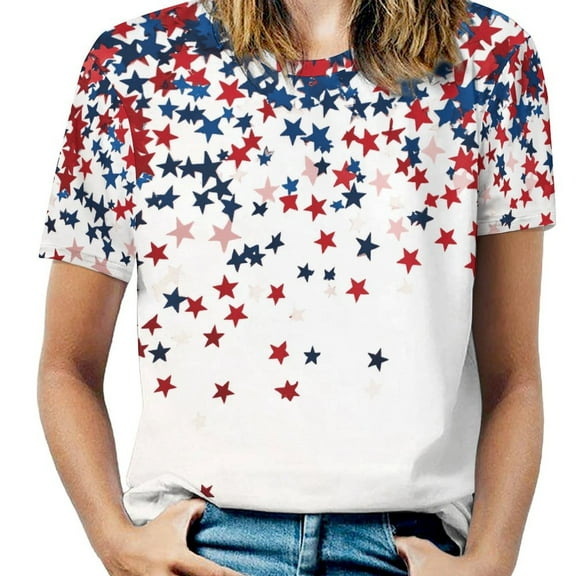 4th of July Women's Short Sleeve T-Shirt Crew Neck Casual Summer Trendy Loose Fit Tops