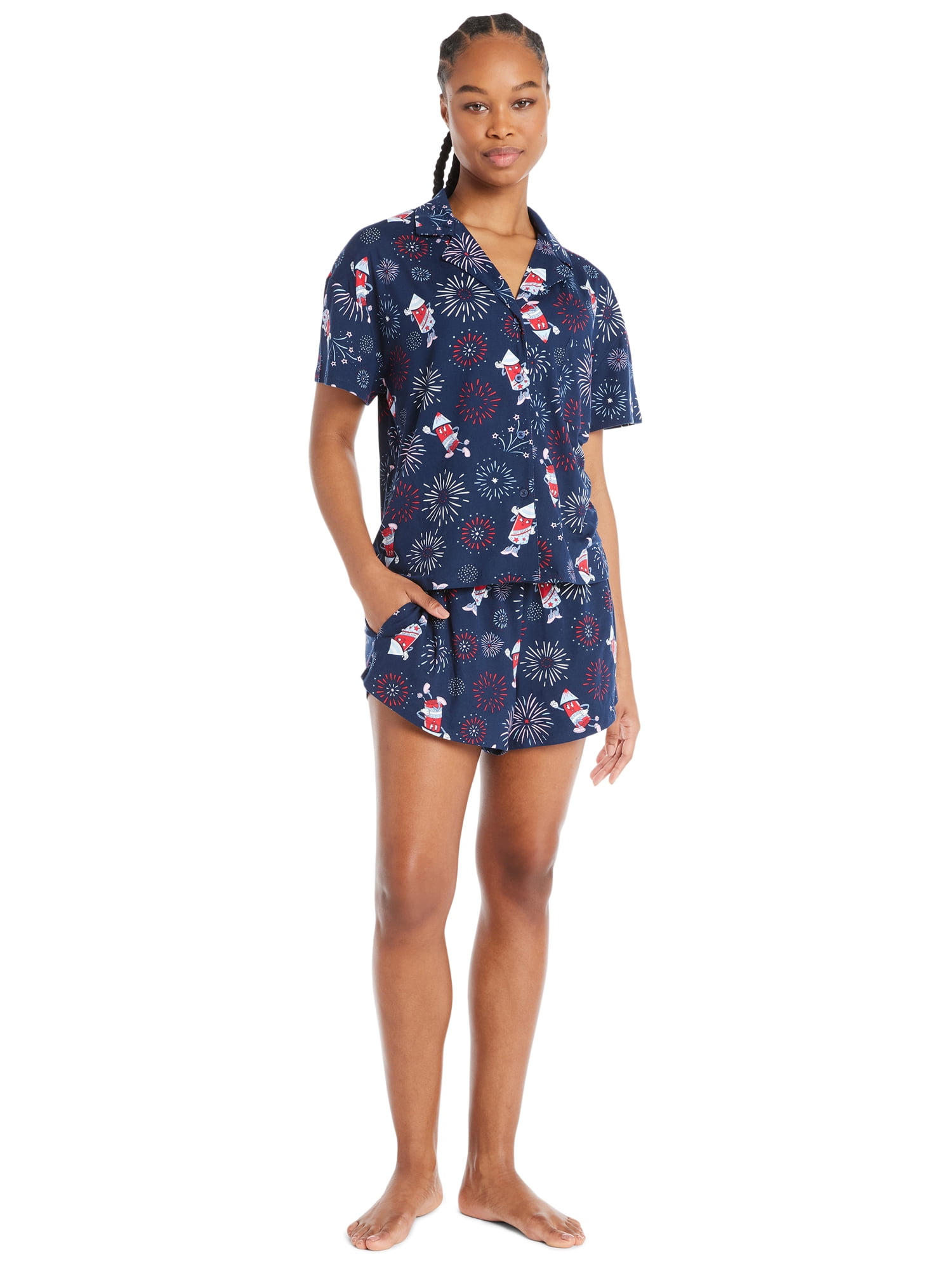 Way to Celebrate Women s Americana Shorty Pajama Set 2 Piece Sizes XS to 3X