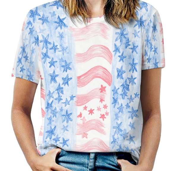 4th of July Women's T-Shirt Short Sleeve T Shirts Tops Tee Ladies Loose T