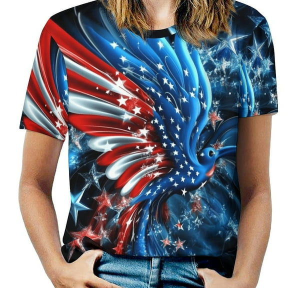 4th of July Women's T-Shirt Short Sleeve T Shirts Tops Tee Ladies Loose T