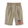 thumbnail image 1 of 4th of July Womens Cotton Linen Shorts High Waist Drawstring Printed Casual Loose Summer Knee Length Shorts with Pockets, 1 of 6