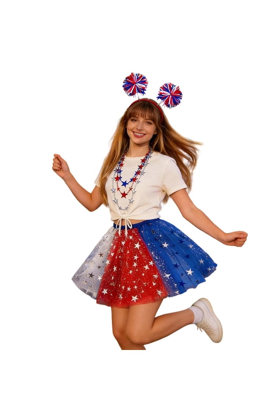 4th of July Womens Independence Day Painted Color Tutu Skirt Ladies Suitable Festival Performances Half Length Skirt Clothes
