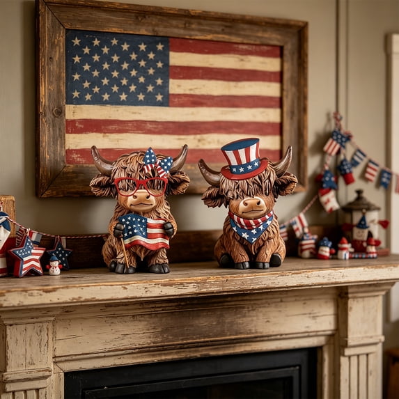 4th of July Wooden Decor, Patriotic Independence Day Ornaments for Farmhouse Desk Tiered Tray, Set of 2