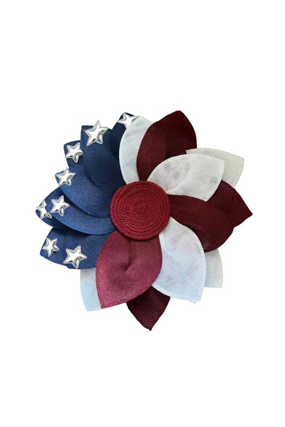 4th of July Wreath Patriotic Theme Handmade Flower Shaped Garland Holiday Hanging Front Door Ornament for Independence Day Window Wall Decor