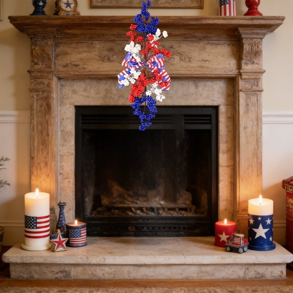 4th of July Wreath, Patriotic Wreath for Front Door, Red White Blue American Independence Day Memorial Day Flag Day Indoor Outdoor Decor