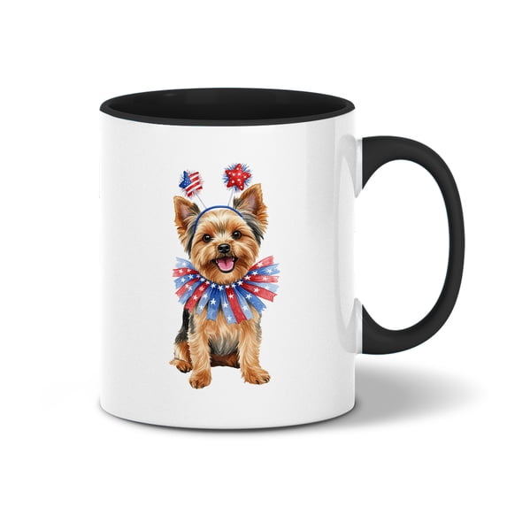 4th of July Yorkshire Terrier Celebrates Independence Day 11oz Accent Two-tone Mug Yorkie Dog Lover Gifts Coffee Tea Cup - 12010