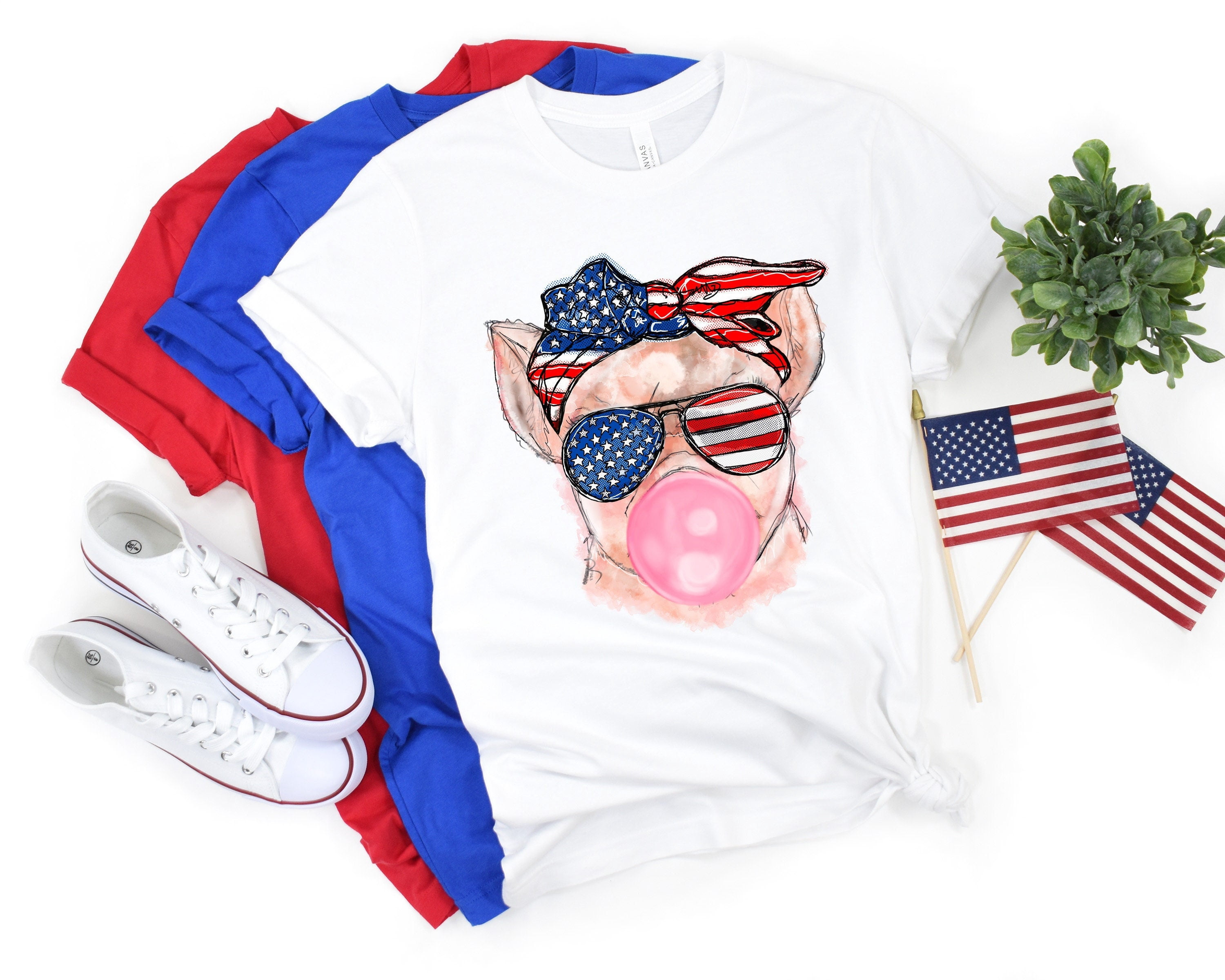 4th of July cat Bubblegum, Patriotic cat Sunglasses Bandana, Bubble Gum ...