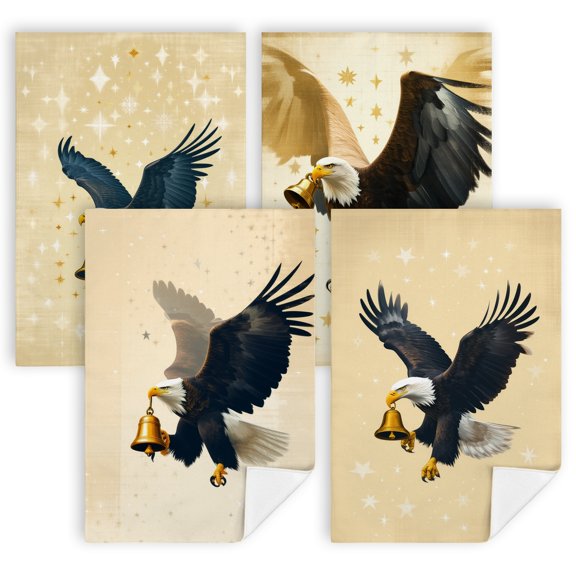 4th of july bathroom hand towels A bald eagle flying with a bell in its talons kitchen hand towel 4-Pack 16 by 24 Inch 4th of july indoor decorations