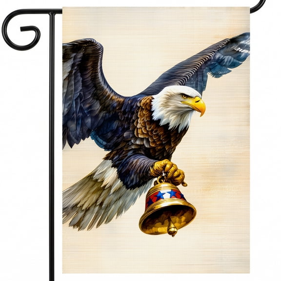 4th of july garden flags for outside A bald eagle holding a bell in its talons. - usa day 28"x40" Large Size porch decorations outdoor