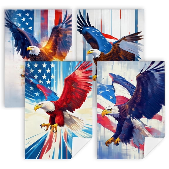 4th of july hand towels A bald eagle flying in front of an American flag kitchen tows 4 Piece Set 16x24" independence day decorations