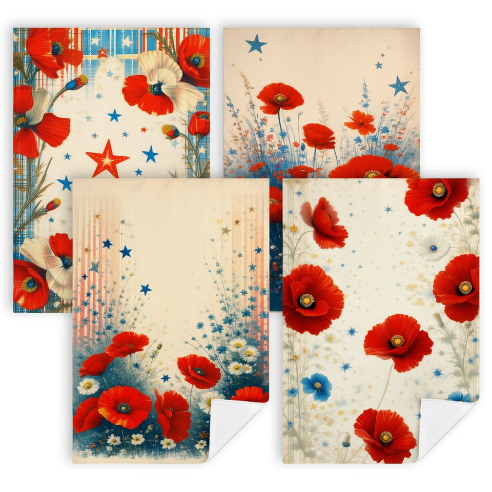4th of july kitchen towels A red white and blue floral border with ...