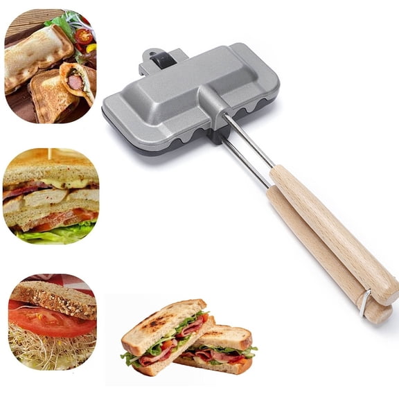 4w1h Sandwich Maker, Double-Sided Sandwich Baking Pan, Pie Irons For Camping Cast Iron, Non Stick Stove Top,Portable Hot Dog Toaster for Breakfast Toast, Pancakes, Omelets, Hot Dogs