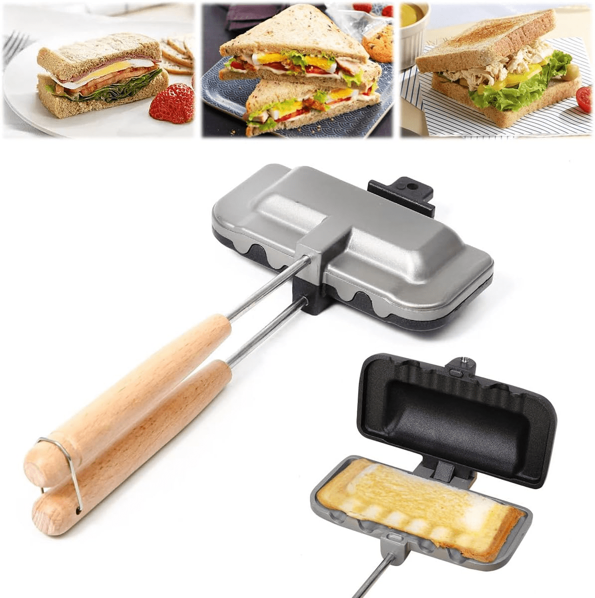 4w1h Sandwich Maker Double-Sided Sandwich Pan Non-Stick Foldable Grill  Frying Pans for Bread Toast Breakfast Machine Pancake Maker Kitchen Tools