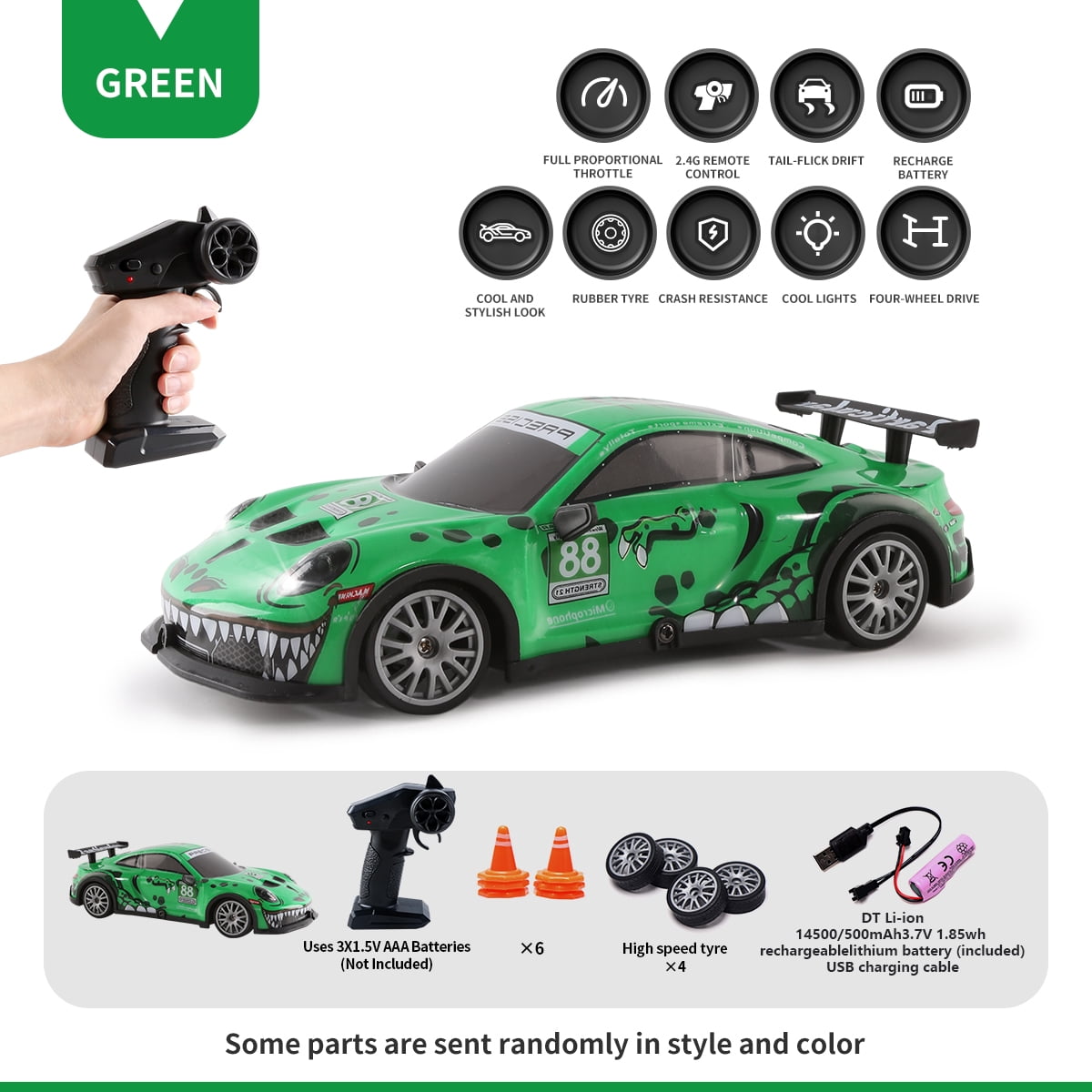4wd drift remote control racing car, high speed rc car with led lights and multiplayer mode