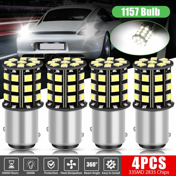 4x 1157 33-SMD LED Tail Brake Stop Reverse Parking Turn Signal Light Bulbs White
