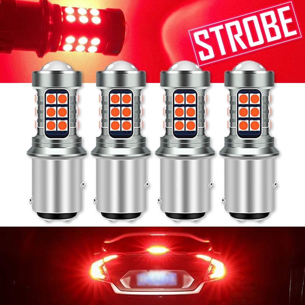 4x 1157 LED Red Strobe Flashing Light Bulbs Brake Tail Stop Parking ...