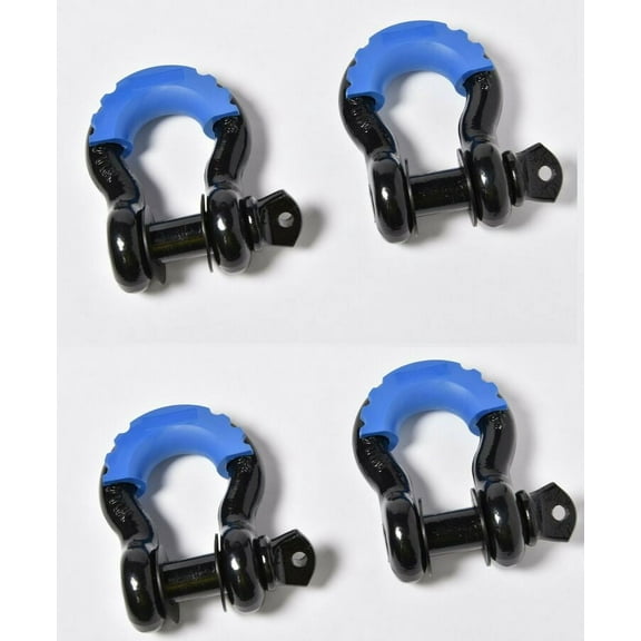 4x 3/4" Black DRing Bow Shackle 10500LB w Blue Plastic noise vibration Protector
