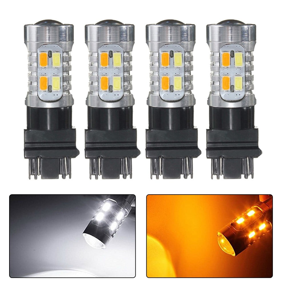 4x 3157 White/Amber Switchback LED Turn Signal Parking Light Bulbs