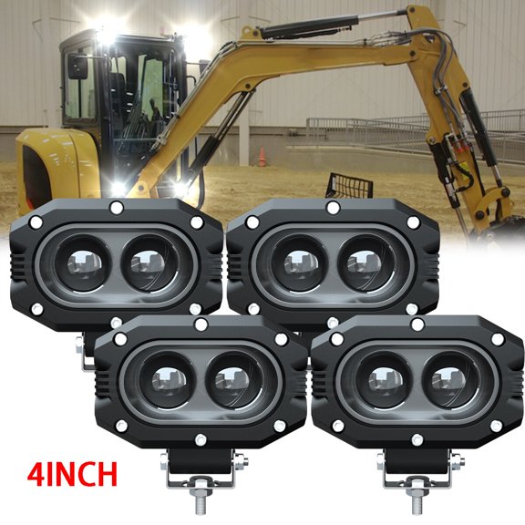 4x 4'' LED Headlight for Caterpillar Skid Steers Excavator Forklift Light Loader