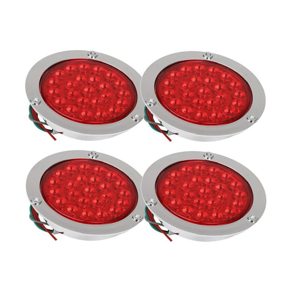4x 4" Round 24 LED Truck Trailer Stop Turn Tail Brake Lights w/ Chrome Ring Red