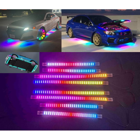 Tzvmny 4PCS 45CM 18" + 4PCS 60CM 24" IP68 waterproof Brighest QUAD ROW Multicolor Changes Dream CHASING Flowing Universale Fitments WS2811LED Car Trucks Underbody LED Strips Lights Underglow Kit