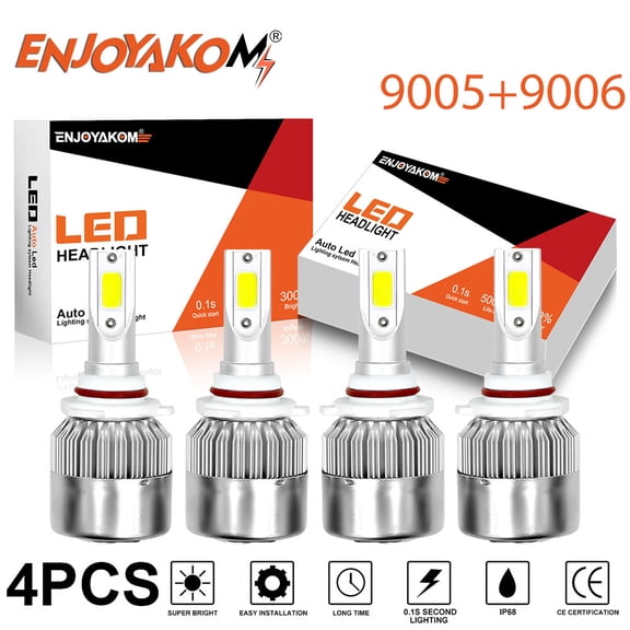 4x 9005 9006 LED Headlight Bulbs For Honda Prelude 1992-1996 6000K White 9005/HB3 High Beam+9006/HB4 Low Beam Replace