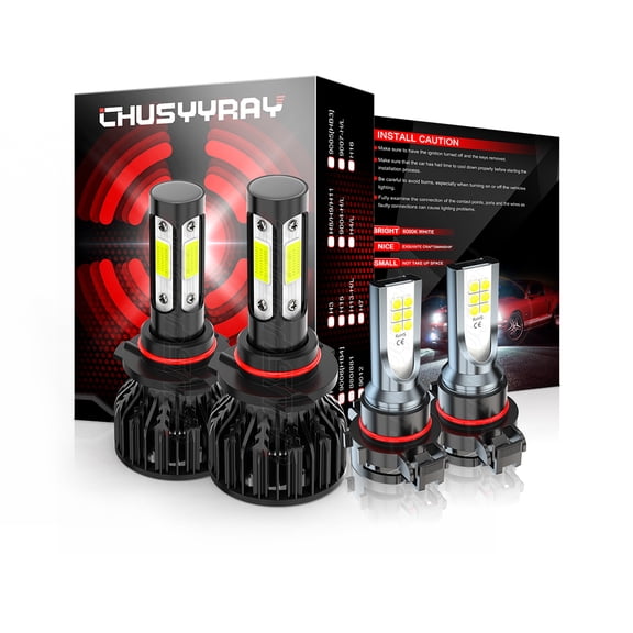 4x 9012+5202 6000K Cool White LED High Low Beam Headlight Fog Light Combo Kit Vision Upgrade
