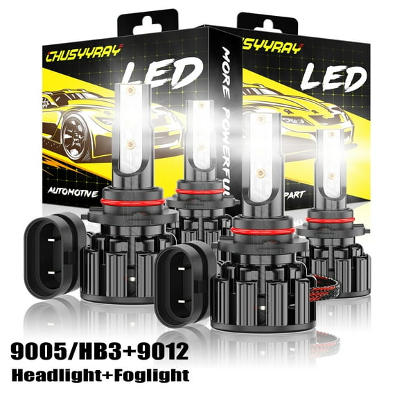 4x 9012+9005 LED Headlight Bulb Kit HIR2 9140 High Low Beam 6000K Super White 12000LM Lights