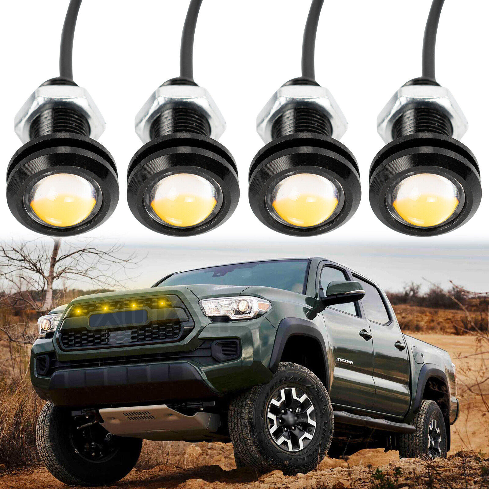 4x Amber LED DRL Raptor Style Grill Mark Light Eagle Eye Hawkeye Fog