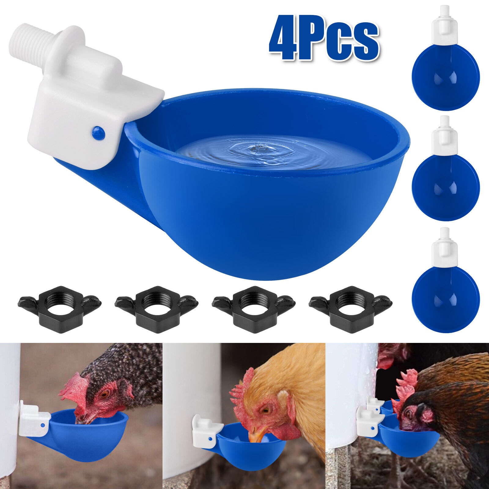4x Automatic Watering Cups Poultry Drinker Chicken Duck Quail Hen