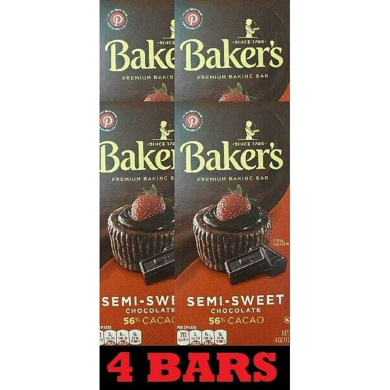 4x BAKER S Semi Sweet Chocolate 56 CACAO Bar 4oz Premium Baking Bar 4 BARS Walmart