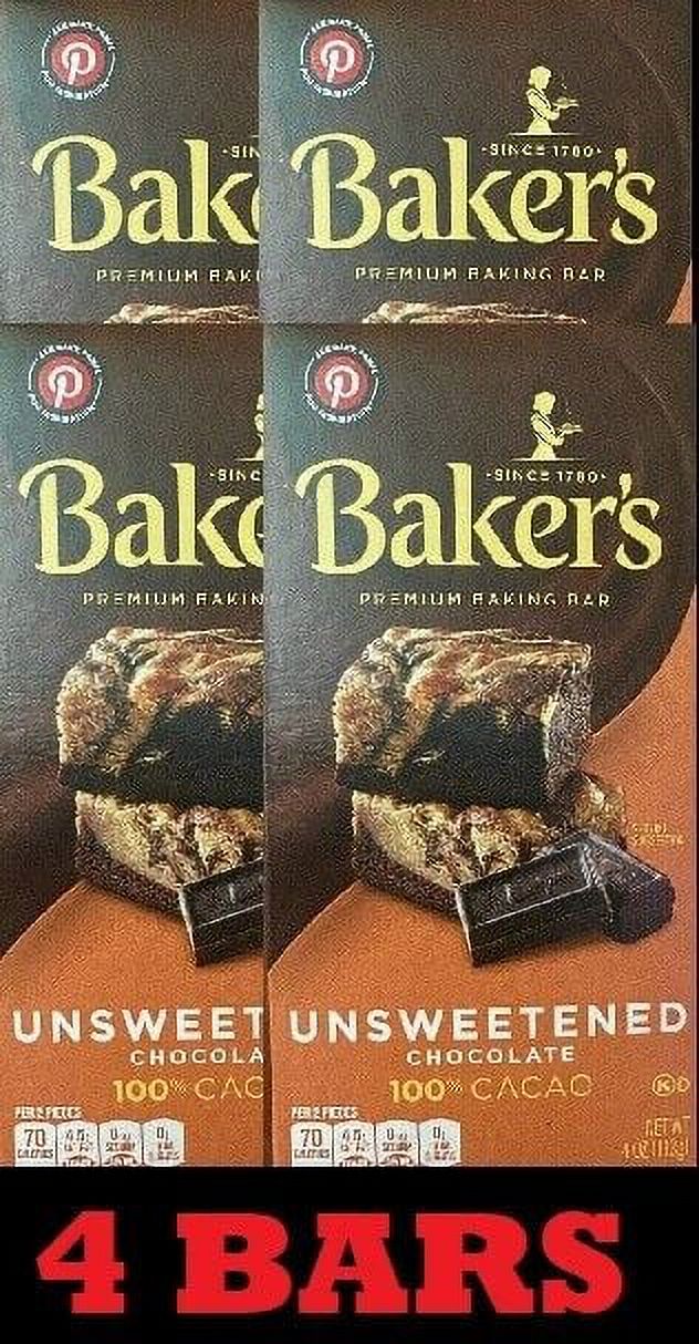 4x BAKER'S Unsweetened Chocolate 100 CACAO Bar 4oz Premium Baking