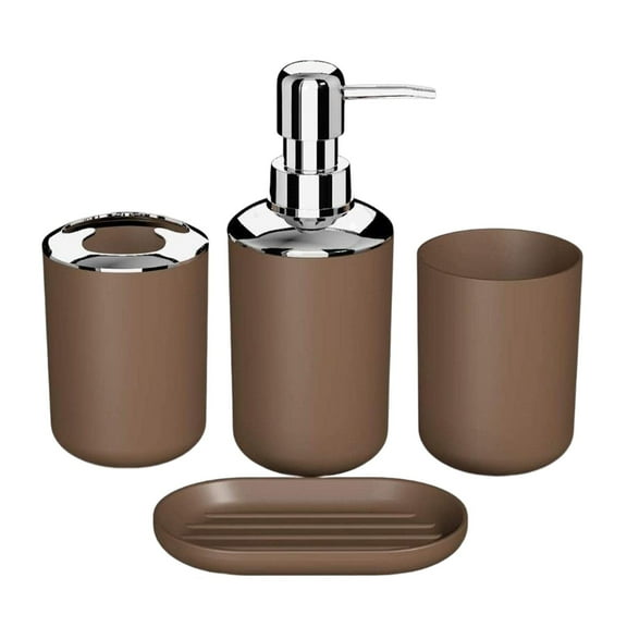 4x Bathroom Accessories Set Vanity Organizer & Soap Dish & Tumbler for Hotels Apartment , Brown, as described