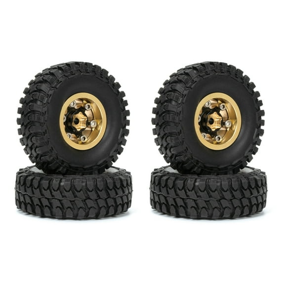 4x Beadlock Brass Wheels for SCX24 No Glue Needed, Extreme Scale All Terrain Tires, 1.0" Rc Accessories Wheels