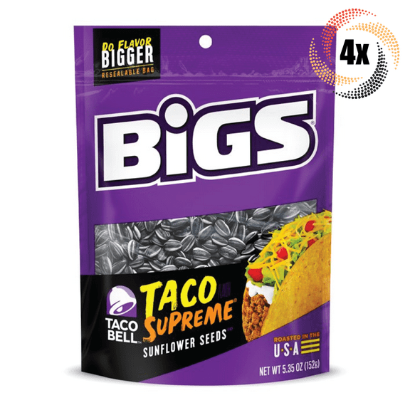4x Bigs Taco Bell Taco Supreme Sunflower Seeds Bags 5.35oz Do Flavor Bigger!