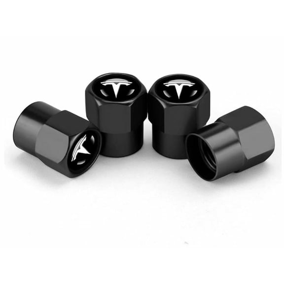 4x Black Hex Metal Alloy Tire Air Valve Stem Cap Fits Most Tesla Cars & SUVs